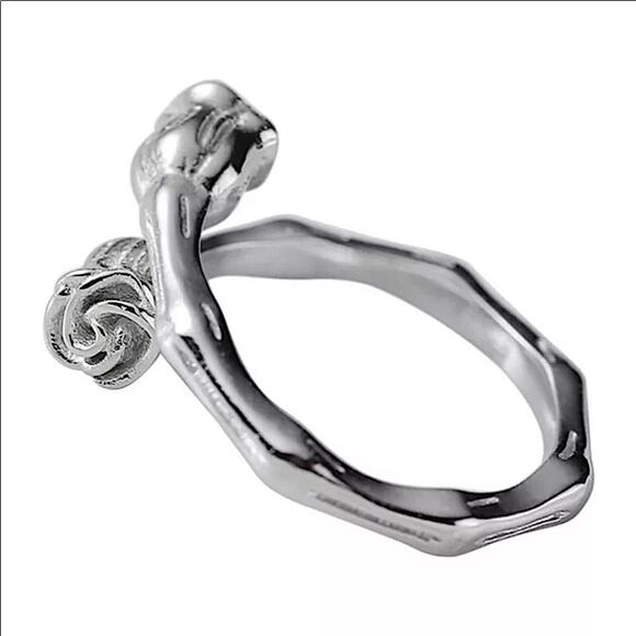 STERLING SILVER ROSE FLOWER RESIZABLE RING - Picture 3 of 4